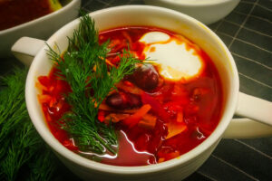 Borsch with beans and prunes