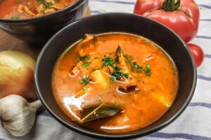 Fried mushroom soup with chanterelles