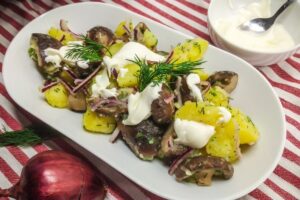 Potato salad with pickled coins