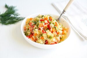 Rice with vegetables in a pan