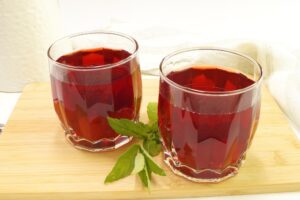 Cherry compote in a pan