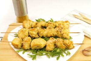Chicken kebabs on skewers in the oven
