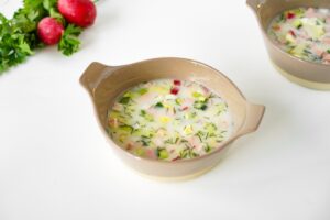 Okroshka on ayran with sausage