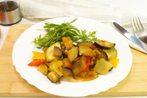 Vegetables in soy sauce in the oven