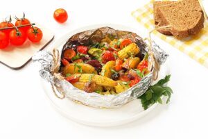 Vegetables in foil in the oven