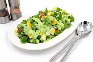Egg salad, green onions and cucumber