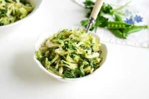 Peking cabbage salad and young peas