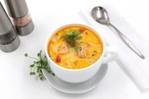 Homemade soup with cream shrimp