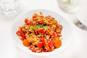 Fried rice with egg and beef
