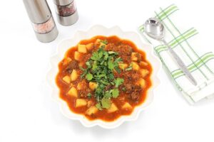 Homemade beef soup with potatoes