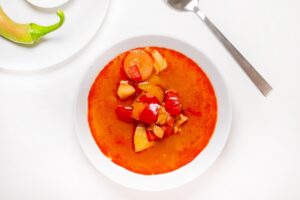 Pork goulash with tomato gravy