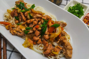 Yaki-Udon with pork and vegetables