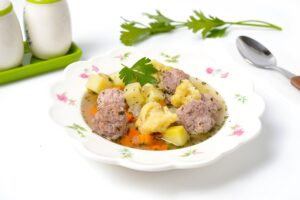 Galushki soup and meatballs