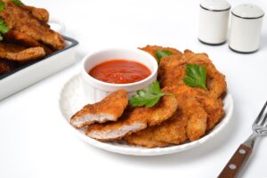 Chicken chips in batter and crackers
