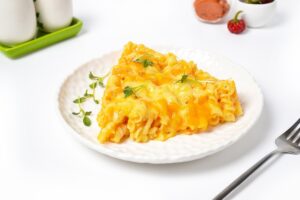 American-style macaroni and cheese in a frying pan