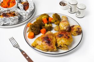 Chicken pieces in foil in the oven