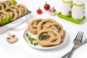 Minced chicken roll with mushrooms