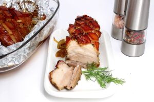 Pork belly baked in the oven in foil