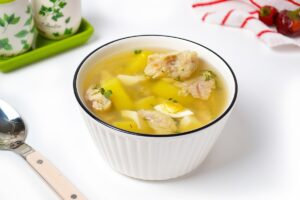 Pollock soup with potatoes and egg