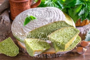 Homemade bread with nettles in the oven