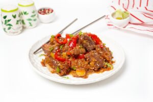 Chinese beef in a frying pan