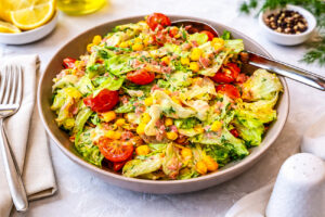 Tuna, corn and tomato salad with yogurt dressing