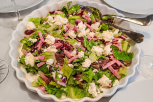 Salad with grapes, cream cheese and ham